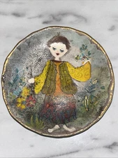 Vintage Ker-Vitrex German Hand-painted Ceramic Wall Plate Dish Boy In Garden
