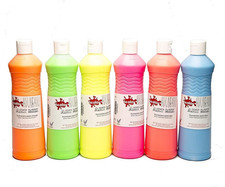 6 x 600ml SCOLA Artmix READY MIXED FLORO PAINT For Children Bottled Art & Craft