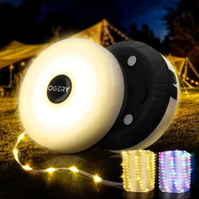 2-Pack Camping String Lights, 4 in 1 Quick Storage 32.8FT Rechargeable Tent Ligh