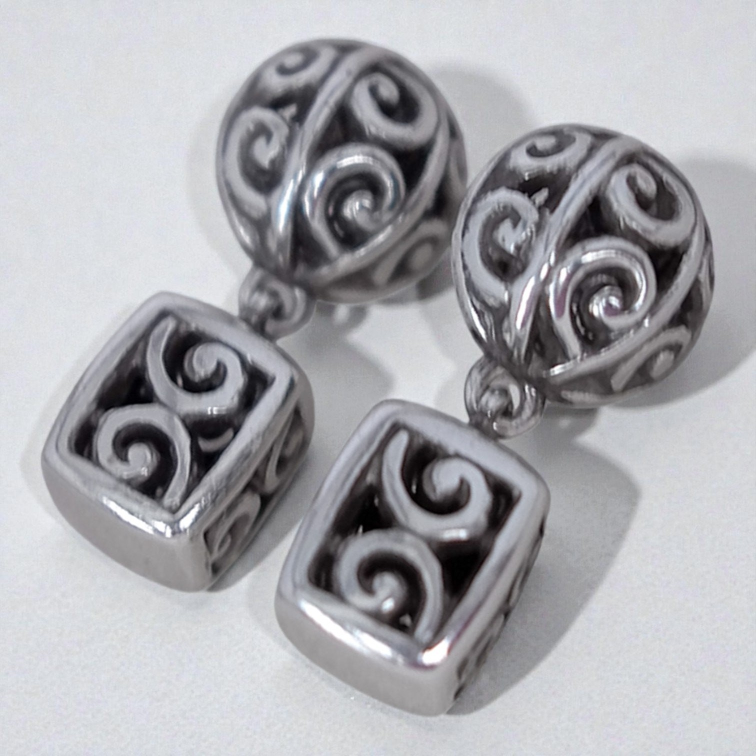 Brighton Dangle Earrings Scroll Design Puffy Cube… - image 2