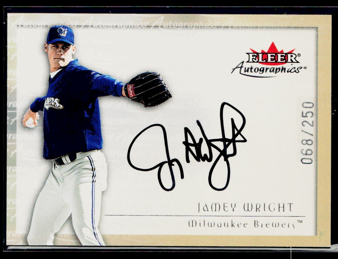 2001 Fleer Premium Autographics #68/250 Auto Jamey Wright #NNO Milwaukee Brewers