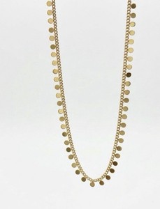 Authentic 14K Yellow Gold Plated Shaker Round Disc Sequin Curb Chain Necklace | Dainty