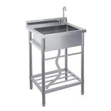 Stainless Steel Utility Sink 24 in Single Bowl Standing Sink W/Faucet Plumbing