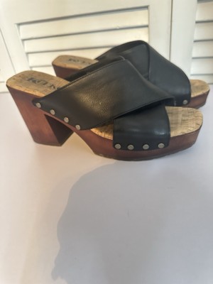 Korks Lynda Comfort Platform Criss Cross Slide Sandal Boho Resort Black Vegan 8