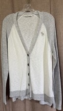 Abercrombie  Fitch Gray White Logo Button Down Preppy Cardigan Sweater Sz M