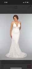 SMALL WHITE slim fit full length WEDDING DRESS With Embroidered Detail - NEW