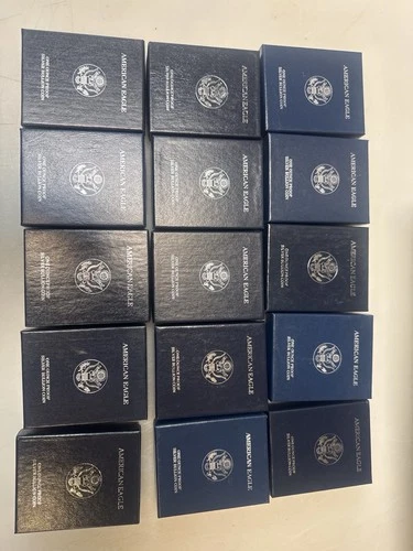 Lot of 15 US Mint American Eagle 1 oz Proof Silver Coin Boxes – Empty