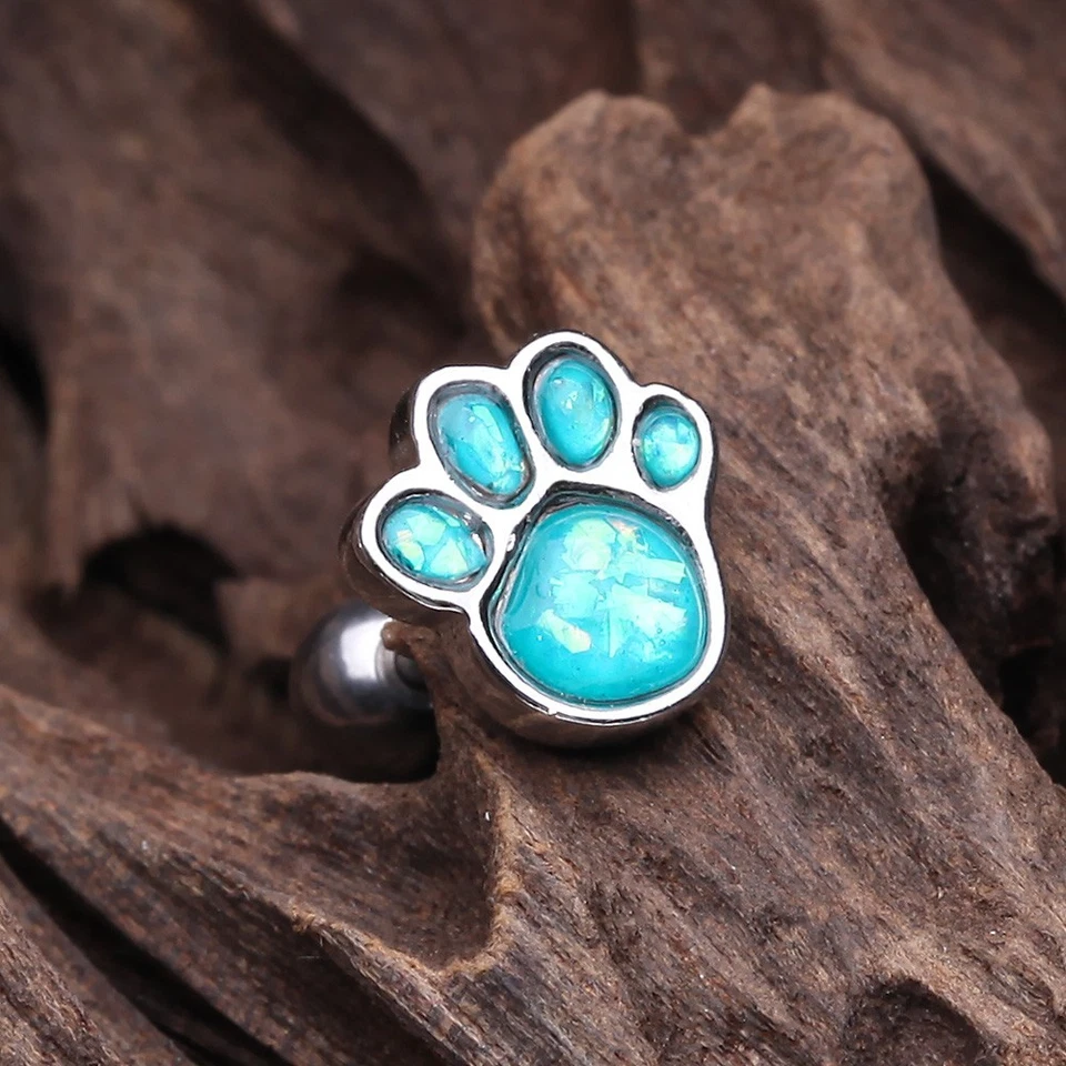 Adorable Pendiente Tragus Cartílago Brillante Ópalo Estampado Pata 18ga Foto 2 de 2