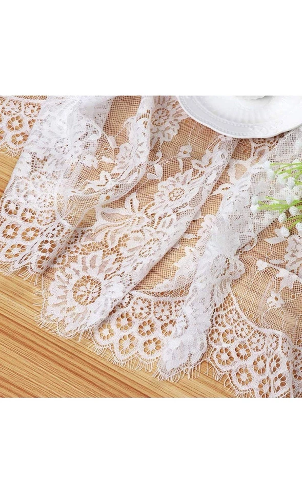 Paquete de 2 manteles de encaje-60”x120” blanco vintage rectangular para bodas y eventos Foto 3 de 4