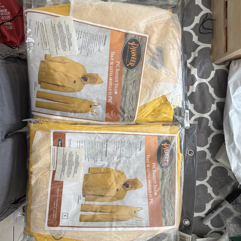 Lot of 2 PIONEER Large Rain Jacket Yellow 2XL XXL 3 Piece set Detachable Hood