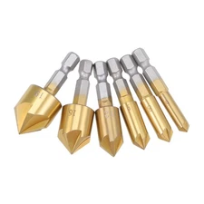 Countersink Drill Bit Set HSS 90 Degree 1/4" Hex Shank 5 Flute Bit 6mm-19mm 6Pcs