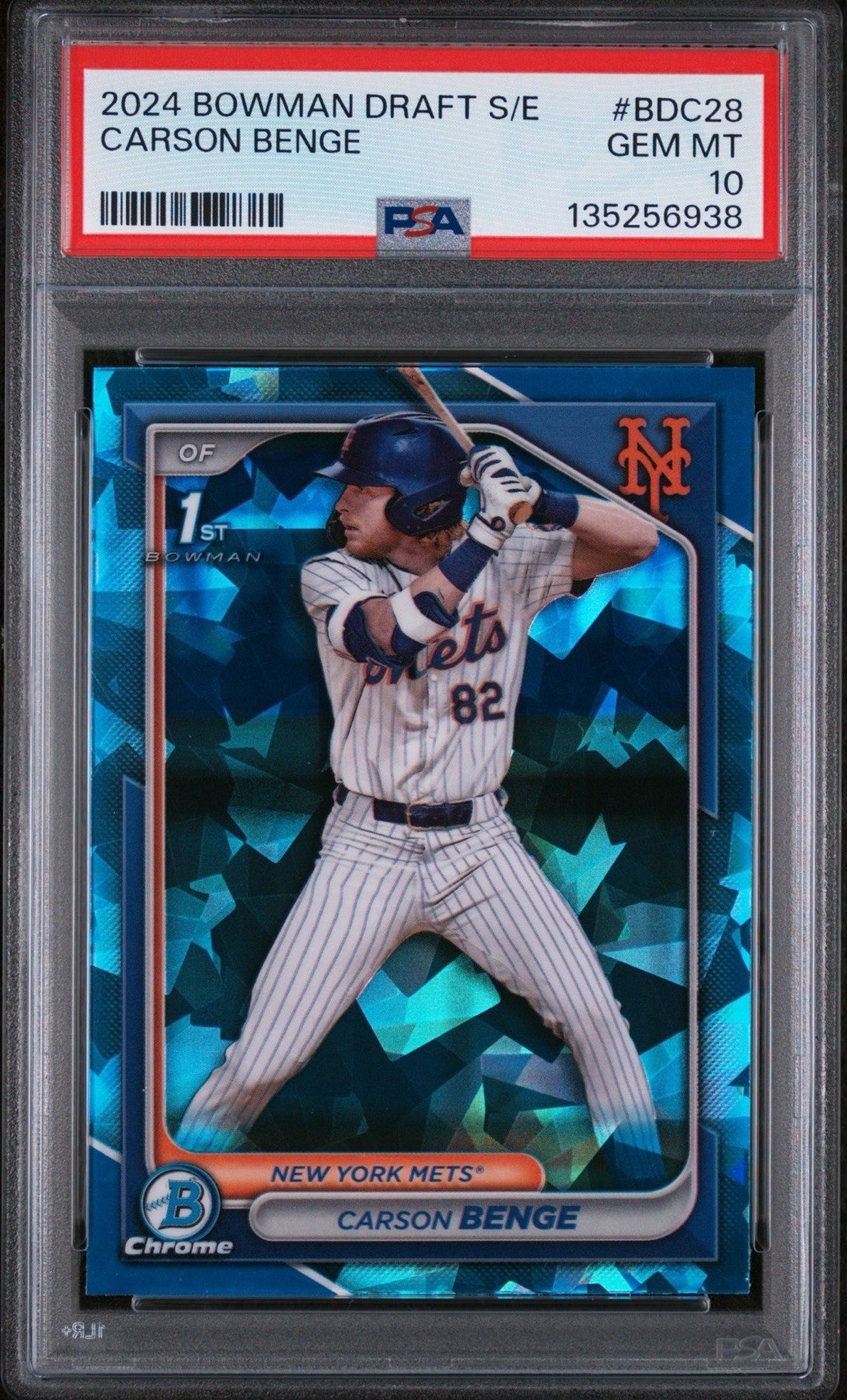 2024 Bowman Draft - Carson Benge 1st Chrome Blue Sapphire Refractor PSA 10 Mets