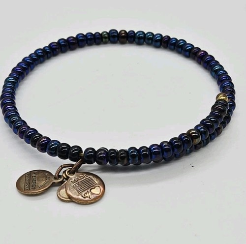 Alex and Ani Bracelet Vintage sixty six Peacock  Beads Energy Infused Gold tone