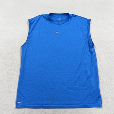 Vintage Nike Shirt Mens Large Blue Sleeveless center swoosh Dri fiit y2k skater
