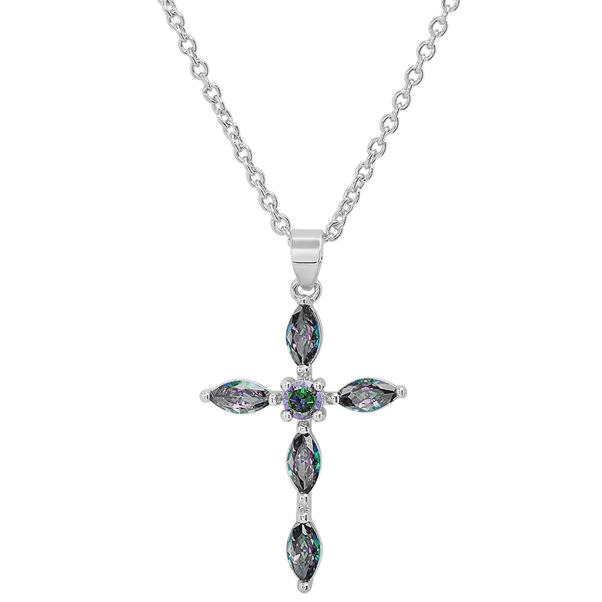 Ladies 18k Gold/White Gold Plated Brass Simulated Cross Pendant