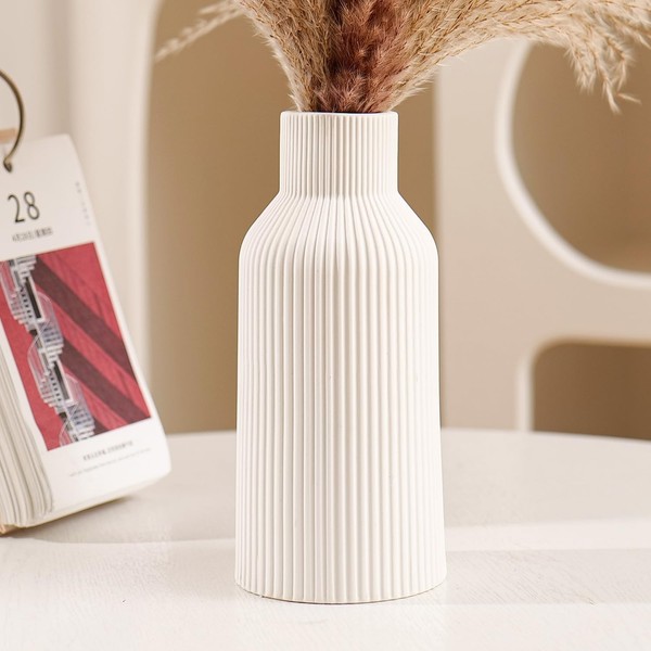 Vase Keramik Weiß Matt Rund 20Cm Modern Boho Deko Aesthetic FüR Wohnzimmer-image