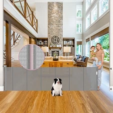 Reinforced 100" Wide Retractable Dog Gate with Support Rod, 8ft Retractable B...