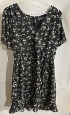 SUGAR+LIP2 Black Floral V-Neck Short Sleeve A-Line Ruffle Dress Women’s M