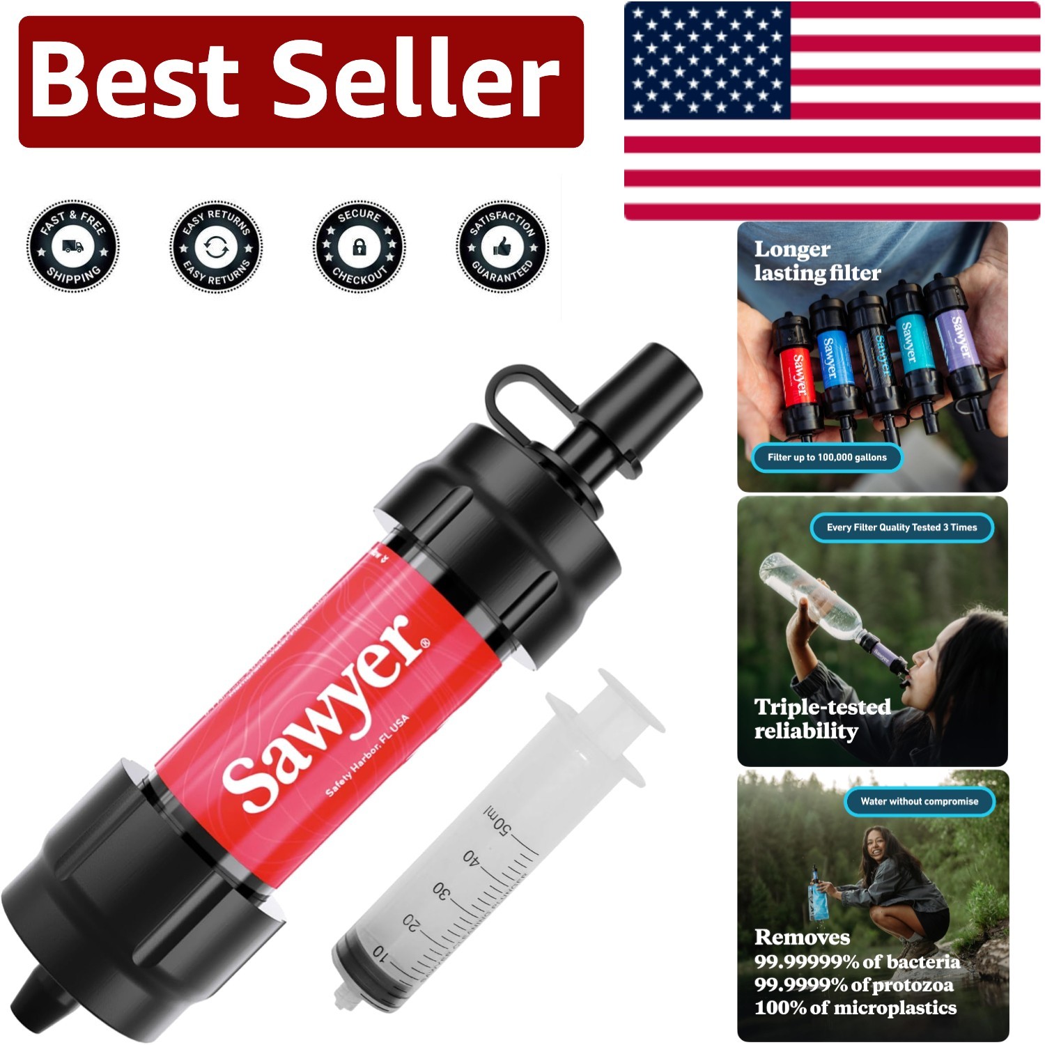 Portable Personal Water Filter - Removes 99.99999% Bacteria,