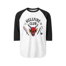 Unisex Retro Hellfire Club Baseball Tee Red Demon Graphic 3/4 Slevee Raglan Tee