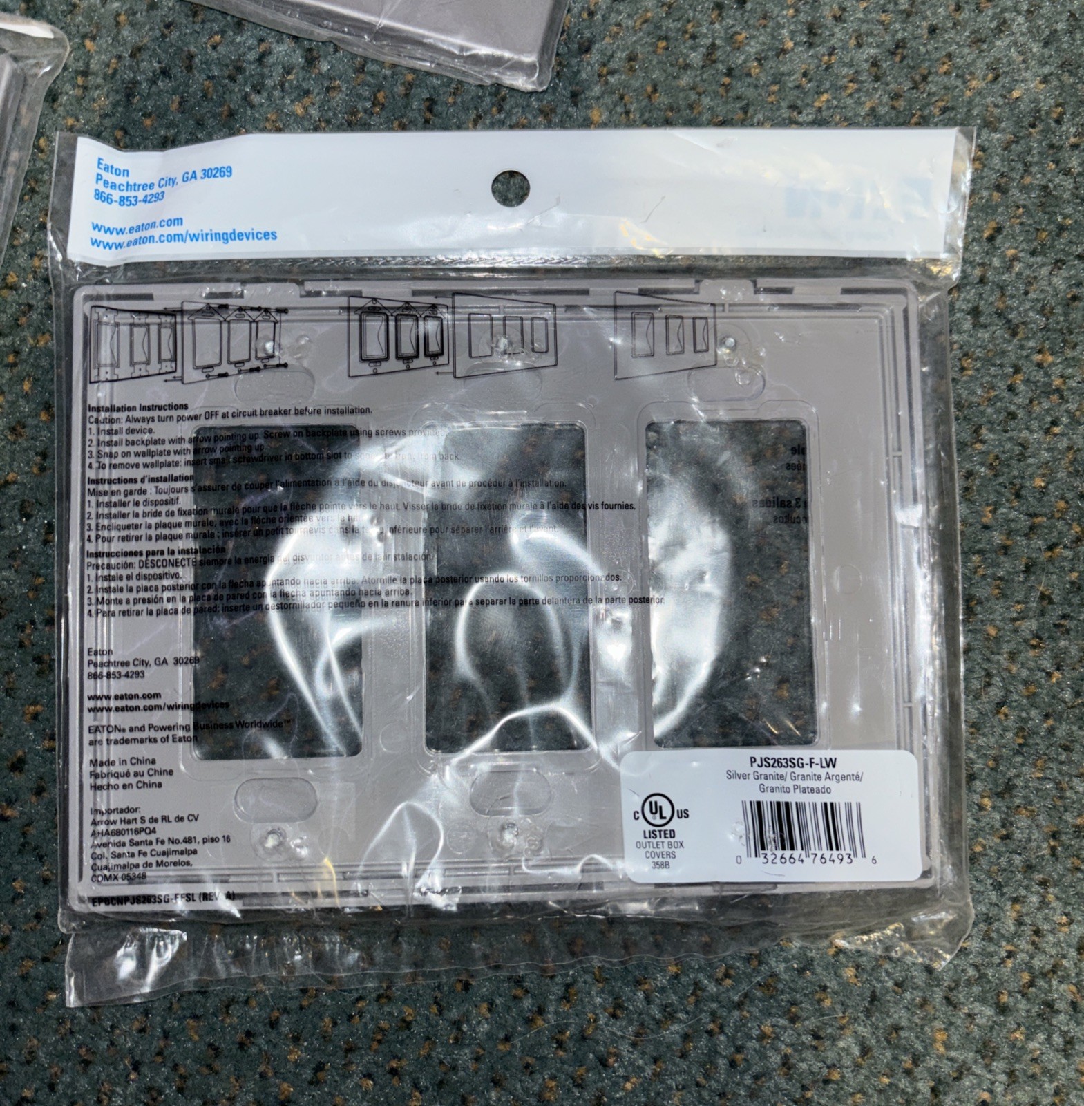 3 x Eaton PJS263SG-F-LW Wallplate Silver Granite Hidden Screws Lot Of 3