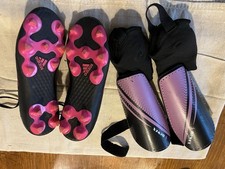 Kids Size 4 Adidas Cleats And Shin Guards Set