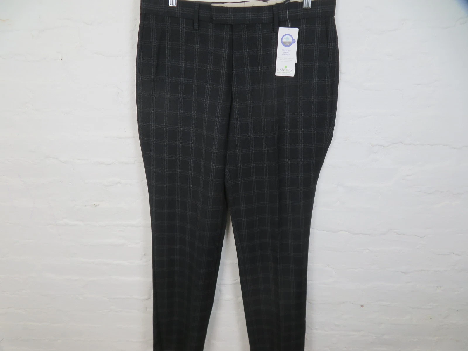 Banana Republic Pants Men 32x32 Black Wool Slim Fit Plaid Dress Trousers Nanotex