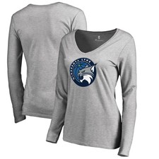 Women's Heathered Gray Minnesota Lynx Primary Logo Long Sleeve V-Neck T-Shirt