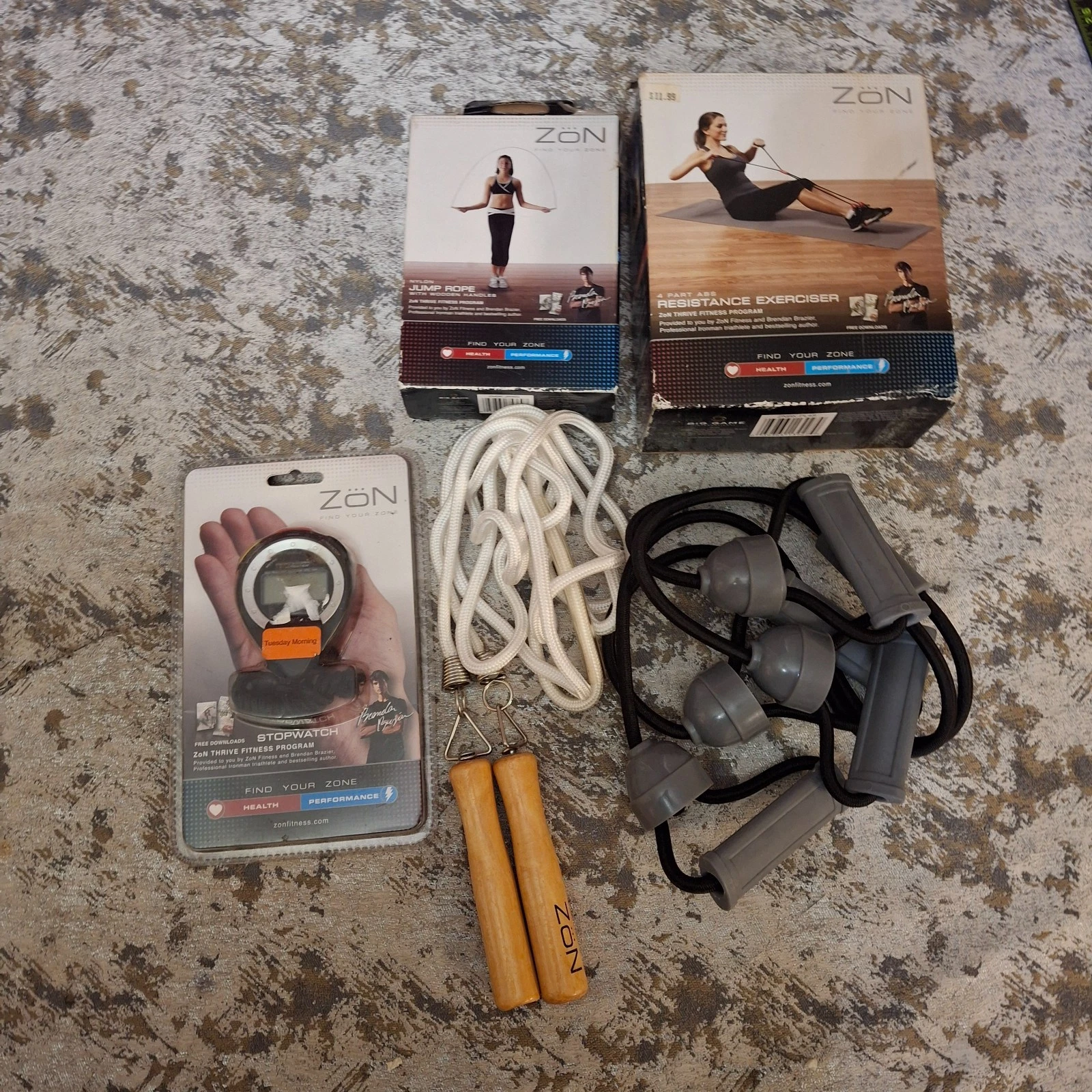 Zon Thrive Fitness Program Resistance Exerciser Jump Rope & Stop Watch Bundle
