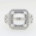 925 Sterling Silver Semi Mount Ring Setting Cushion 10x10mm Vintage Women Ring