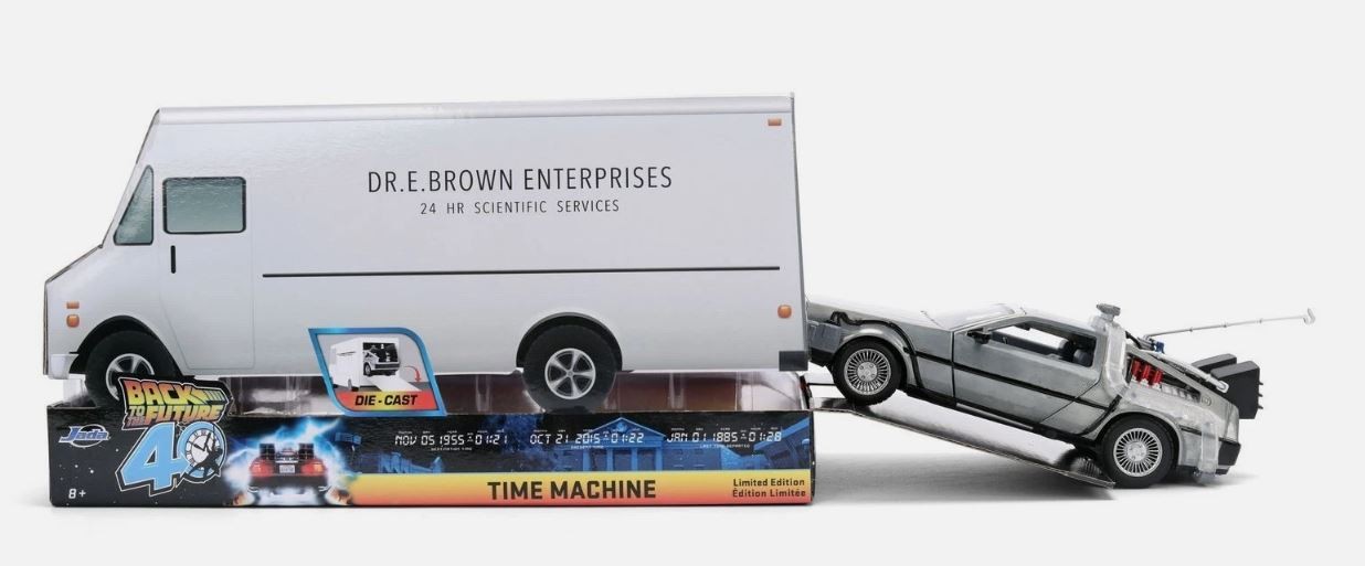DeLorean Jada Toys grise haut de gamme Retour vers le futur dans son coffret camion