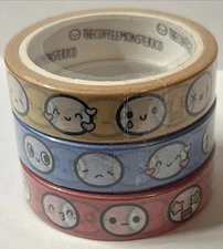 TheCoffeeMonsterzCo TCMC Washi Tape Set 3 Emoti Heads Cerulean Blue Tomato Honey