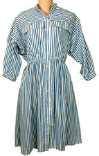 VTG Serbin by Marianne Size 10 Women's Blue White Striped Button up Dress