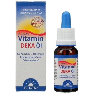 VITAMIN DEKA Öl D3+K2+A+E.Dr.Jacob's Tropf.z.Einn. 20ml PZN 14366124