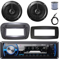 Pyle Single-DIN Boat MP3 Radio W/Kit  Adapter Plate, 2x 6.5'' 120W Max Speakers