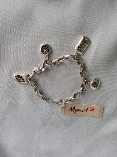 MONET 2 CHAIN LINK CHARM BRACELET w 5 Leaf CHARMS w TAGS - Picture 1 of 6