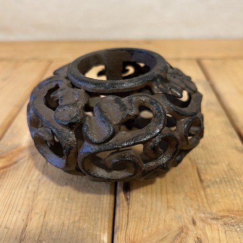 Cast Iron Tealight Holder Rustic Scrollwork Votive Round Brown 3.5" Decor - Picture 3 of 11