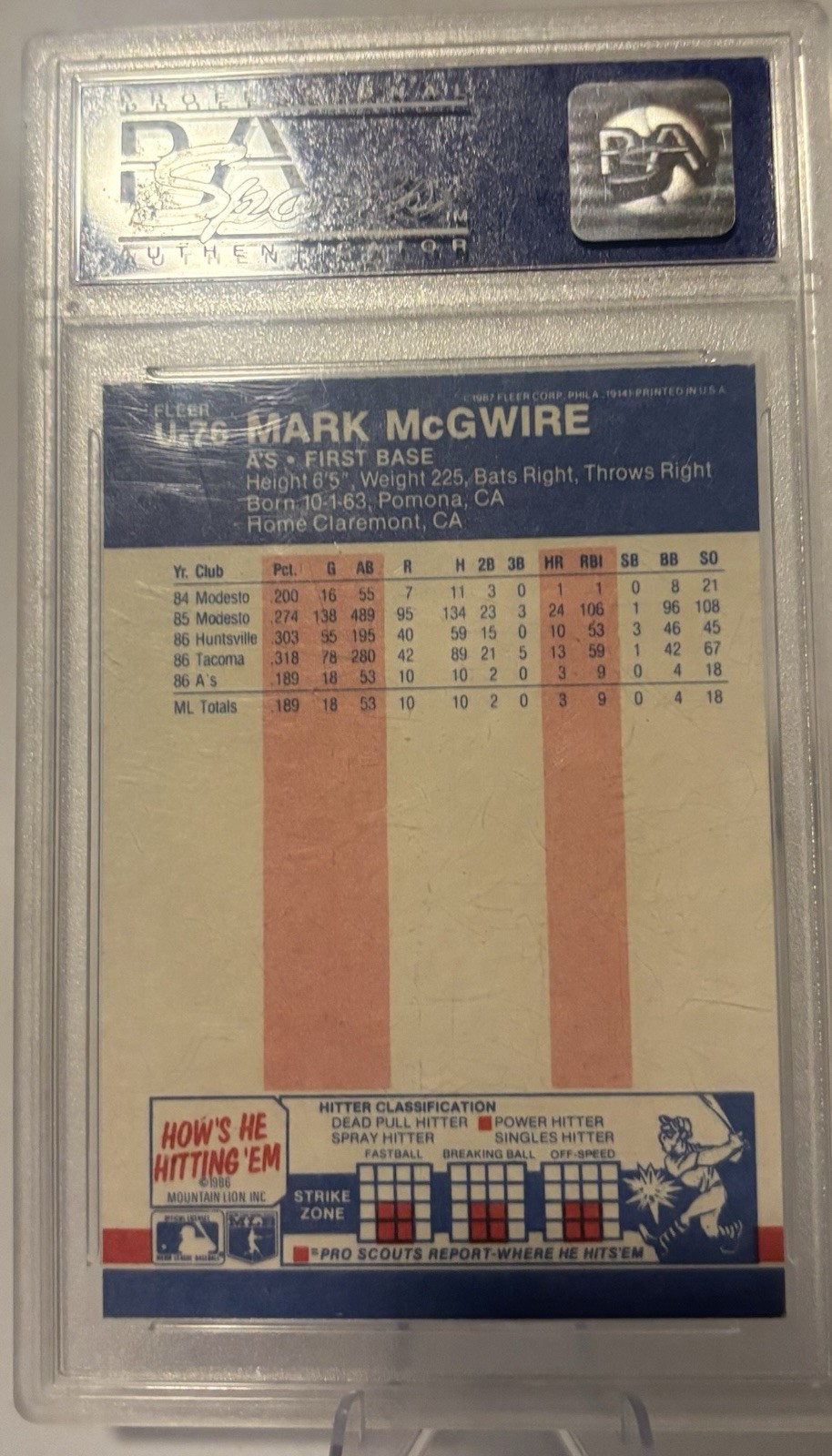 1987 FLEER UPDATE GLOSSY MARK MCGWIRE ROOKIE PSA 8 view 2