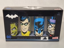 zak! Batman Robin Penguin Juego de 4 vasos de dos caras artículos de bar coleccionables NUEVO