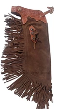 Genuine Suede Leather Cowboy Tooled Chinks/Chaps For Trail Riding Free Shipping