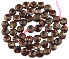 Natural Red Garnet Coin Cut Faceted Smooth Gemstone Beads 15'' DIY Making