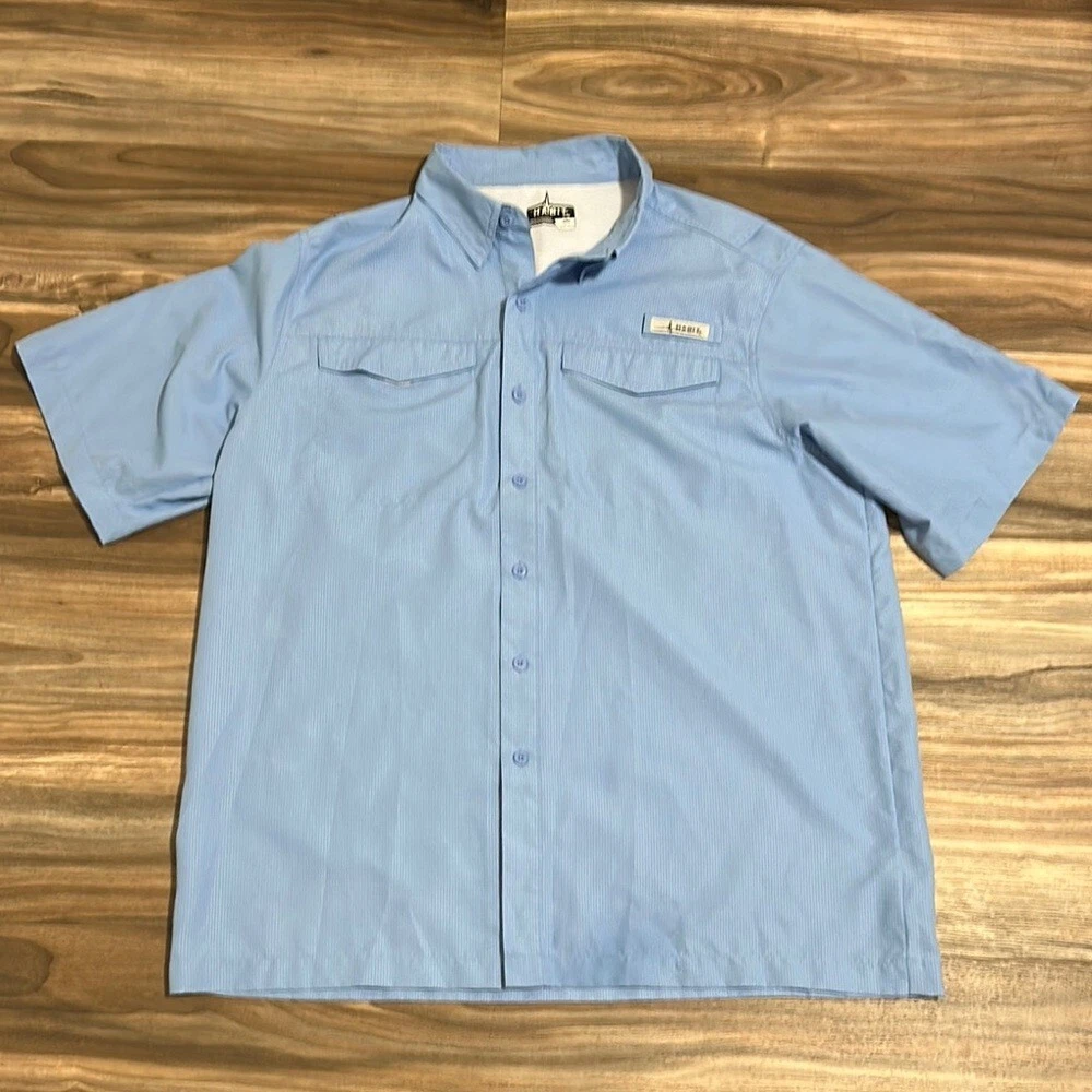 Habit Fishing Shirt Men’s Large Short Sleeve Blue Vented Button Up Pockets