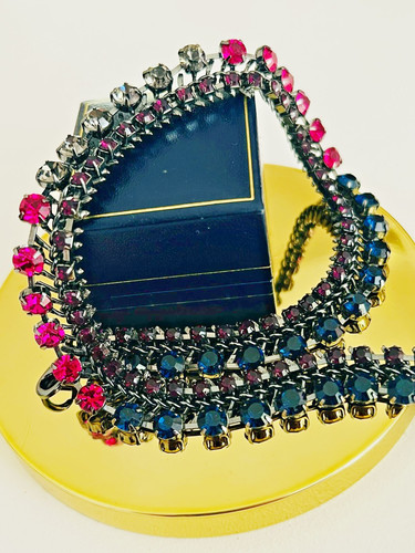 Multicolored Diamante Necklace Intricate Luxe Details Fuchsia Dark Blue Purple G