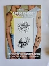 INKBOX Temporary Tattoos Rose And Skull Water Resistant Lasts 1-2 Weeks NEW