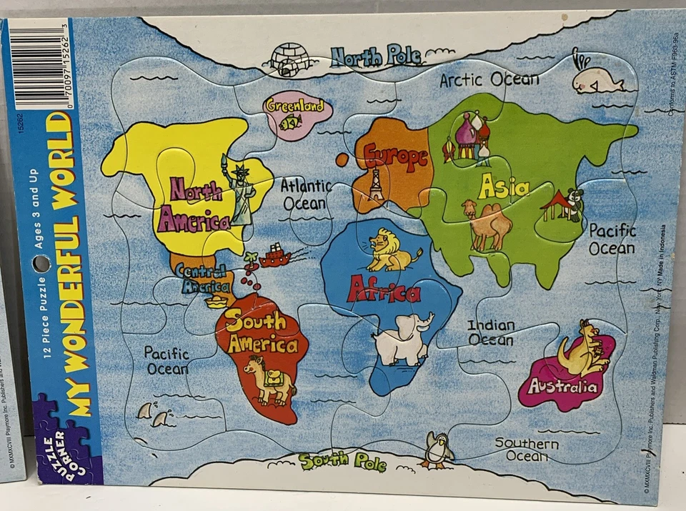 Puzzle Corner Set Of 2 Map Frame Tray Puzzles United States Continents  - Image 2 of 3