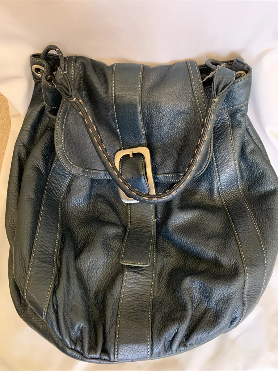 Cole Haan Women s Navy Pebbled Soft Leather Hobo Shoulder Bag Purse Clasp Open