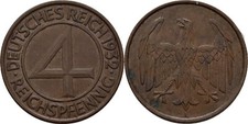 Deutsches Reich 4 Pfennig 1932 A Kupfer 5 g Original M&uuml;nze #PRO113