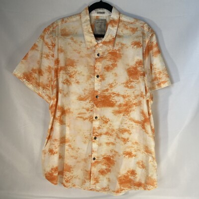 Guess Slim Fit Short Sleeve Orange and White Button-up Size XXL