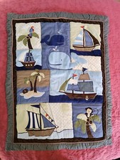 Nautical Reversible Comforter Baby Quilt Crib Wall Hanging Textured Blue 41"x32  