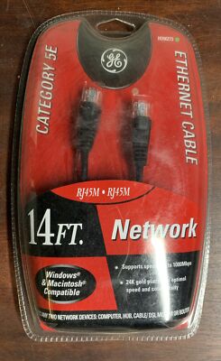GE 14 Feet  Black Ethernet Cable RJ 45 M Category 5 E New Sealed In Package